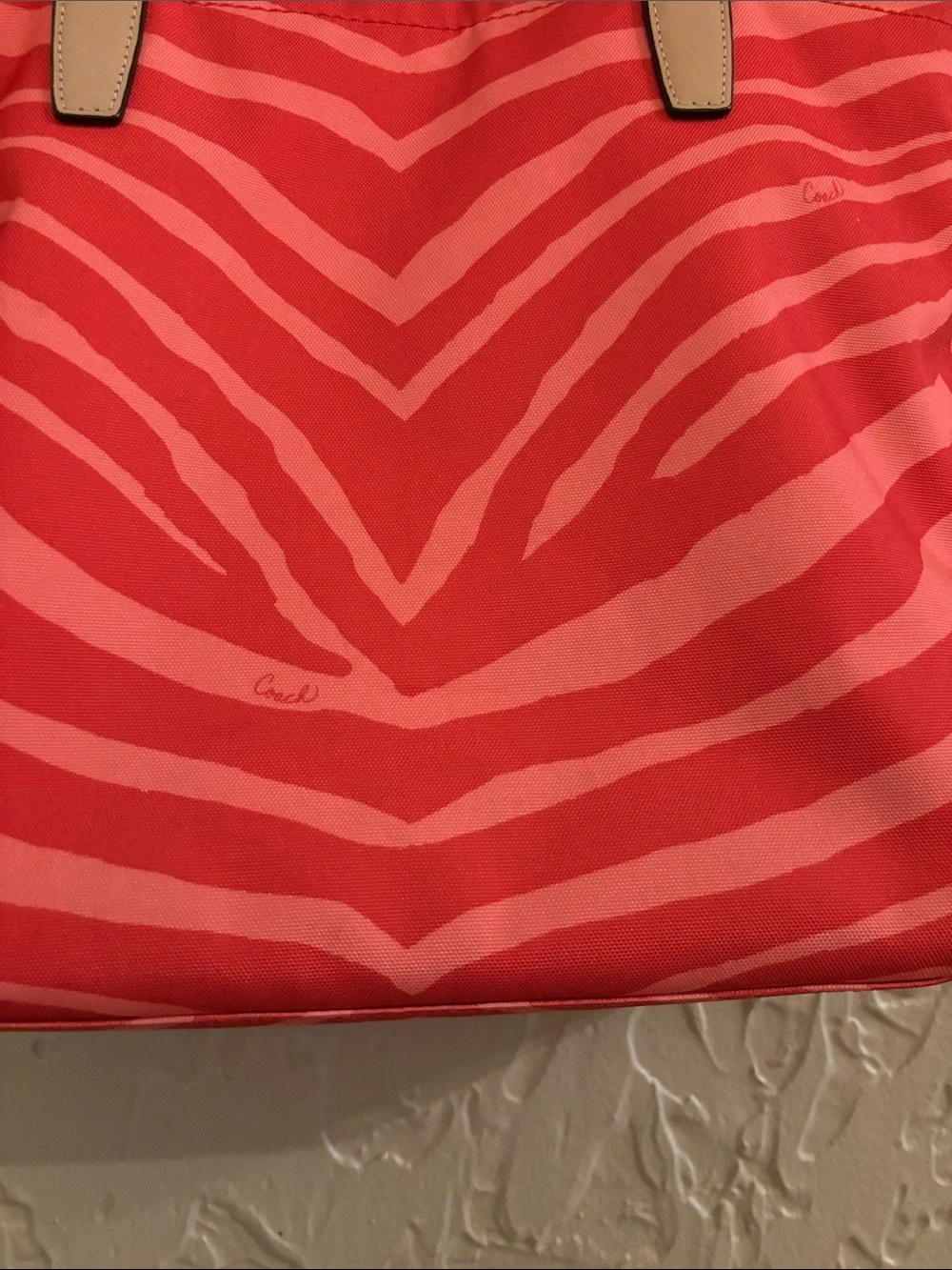 Authentic Y2K COACH Signature Zebra Print Canvas Tote Bag Hot Orange & Coral
